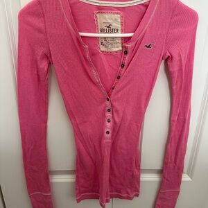 Y2K VERY RARE VINTAGE Hollister Pink Ribbed Long Sleeve Top